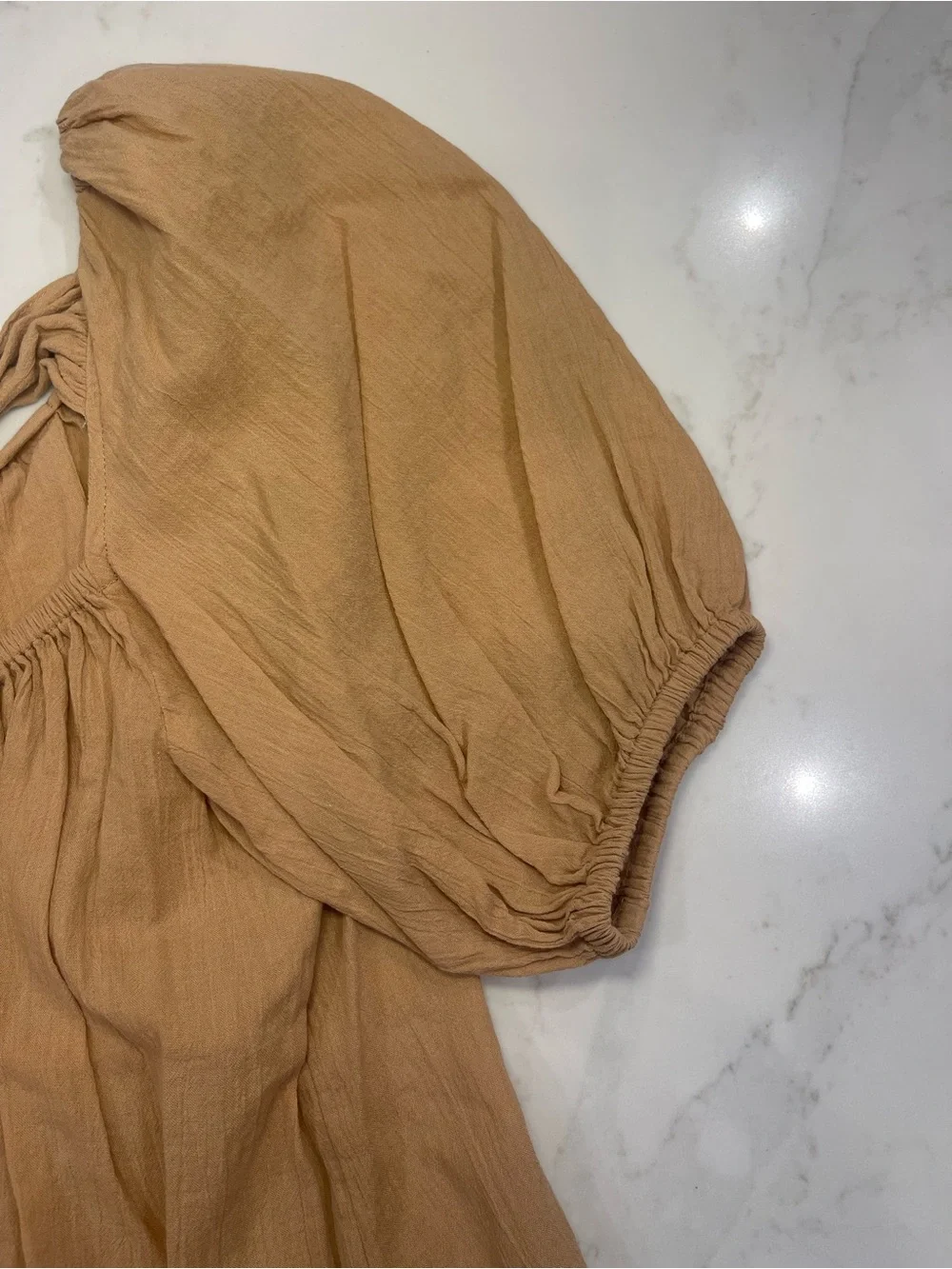 Old Navy Women’s Puff Sleeve Tie-Back Blouse in Tan